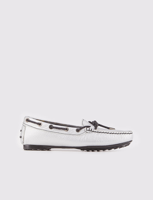 Women Silver Genuine Leather Loafers