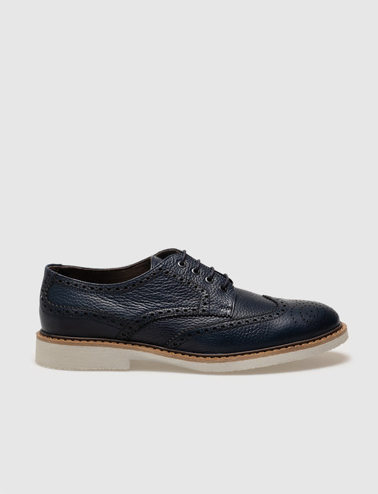 Men Navy Blue Genuine Leather Brouge Shoes
