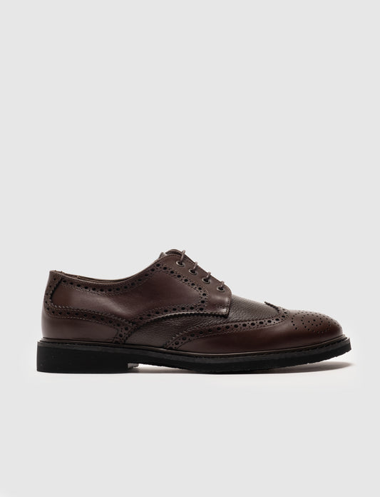 Men Brown Genuine Leather Wingtip Oxford Shoes