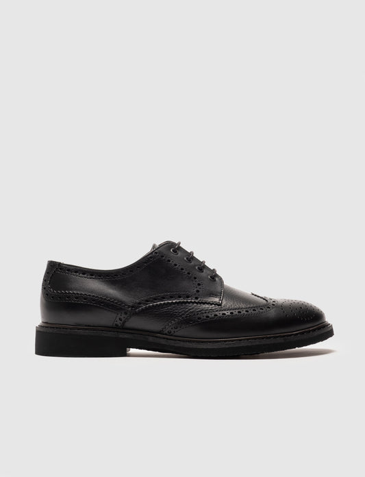 Men Black Genuine Leather Wingtip Oxford Shoes