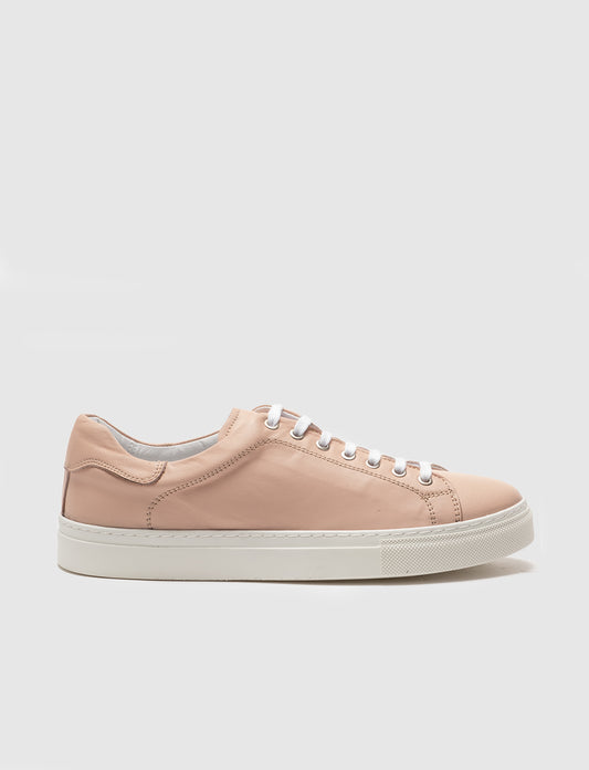 Women Pink Genuine Leather Lace Up Sneakers