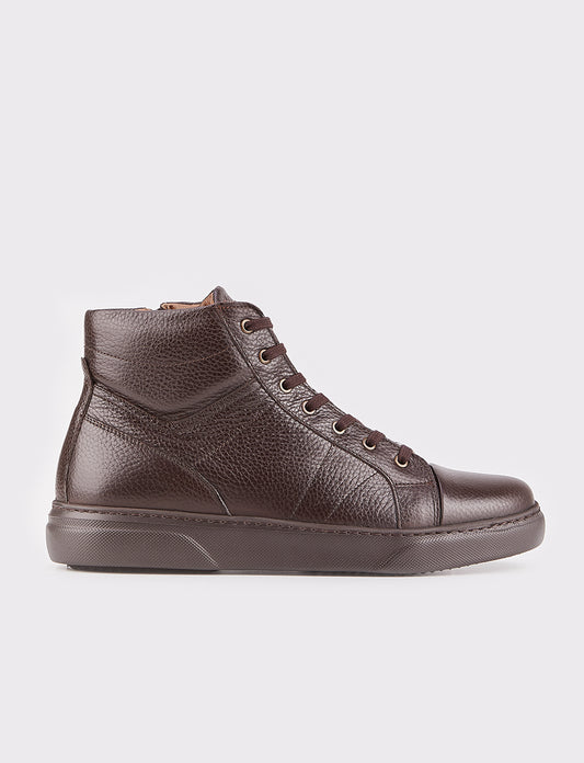 Men Genuine Leather Brown Zipper Clousure Casual Boots