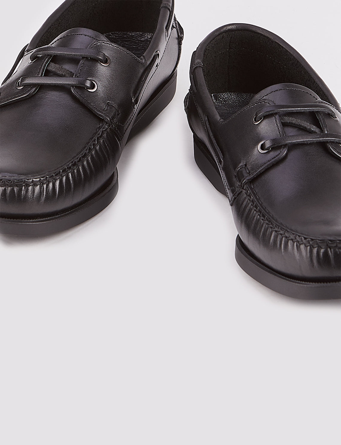 Men Black Genuine Leather Lace Up Boat Shoes