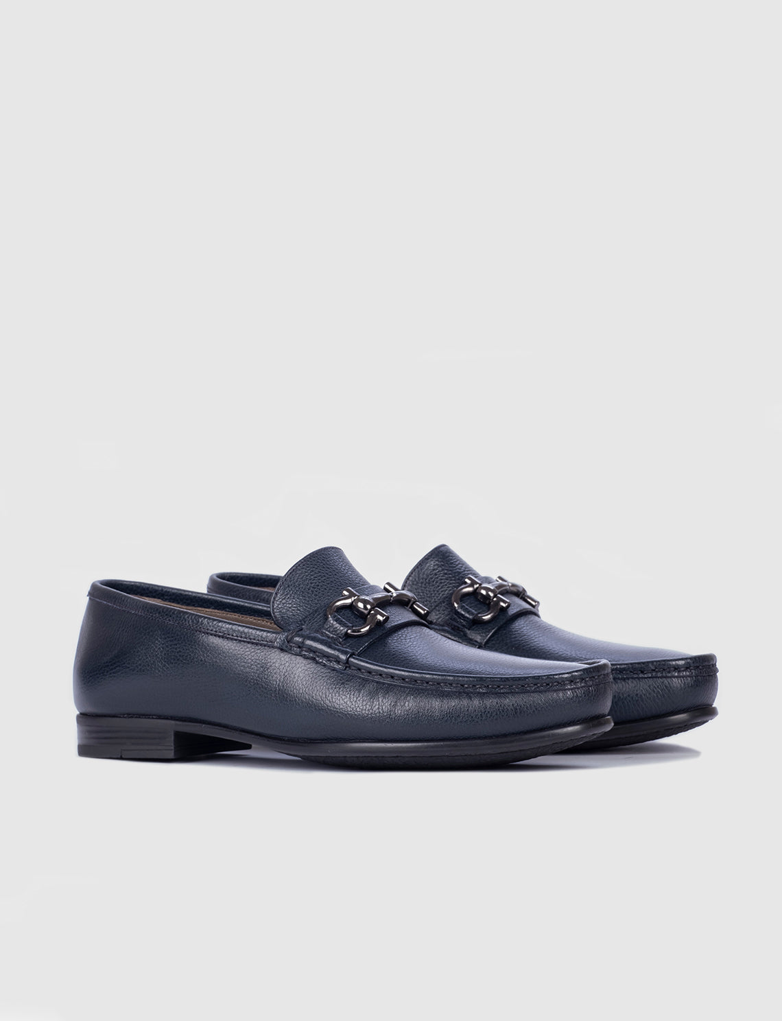 Men Navy Blue Genuine Leather Bit Loafers