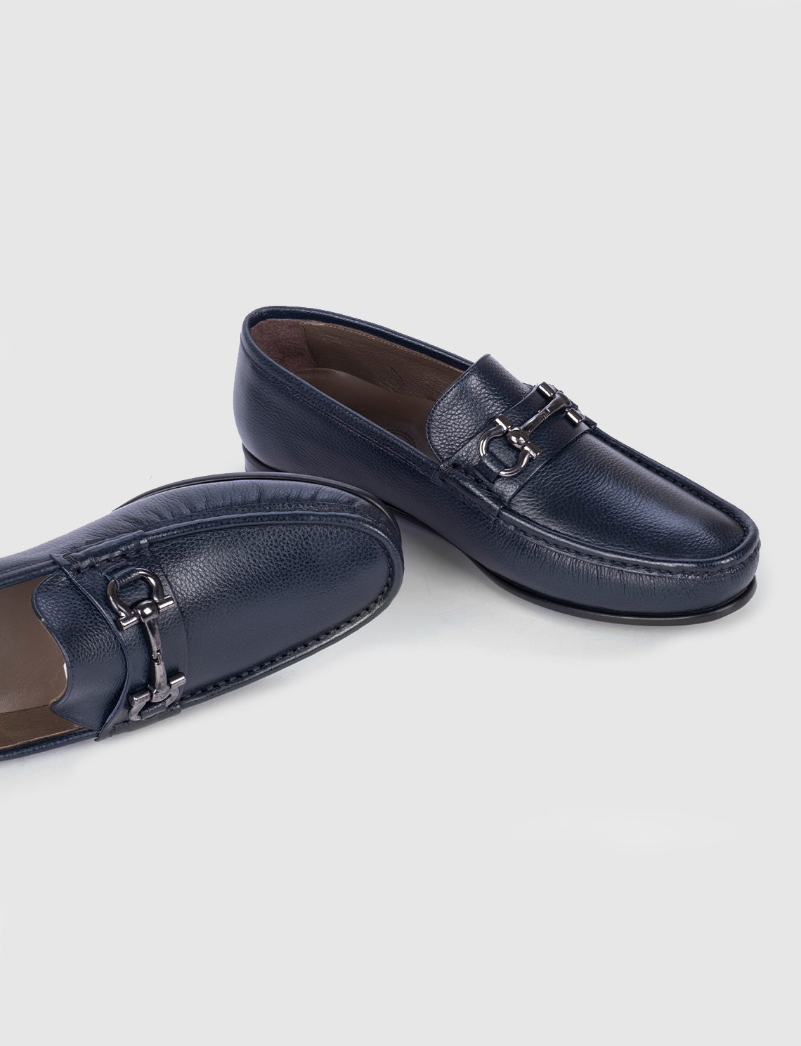 Men Navy Blue Genuine Leather Bit Loafers