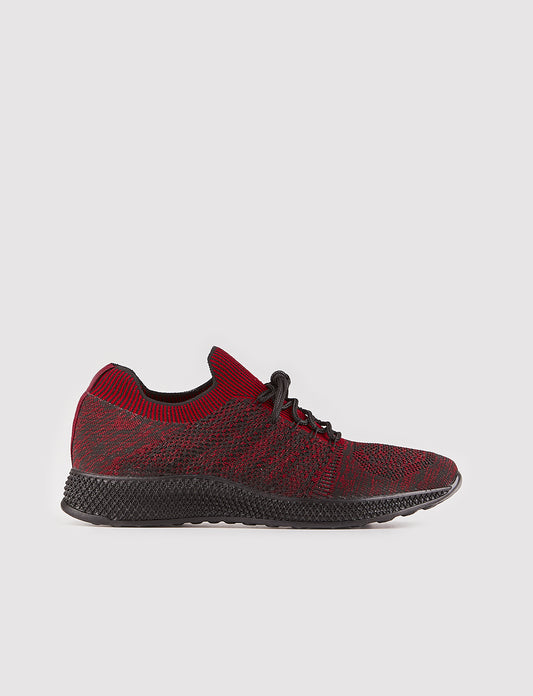Men Burgundy Knit Lace Up Sneakers