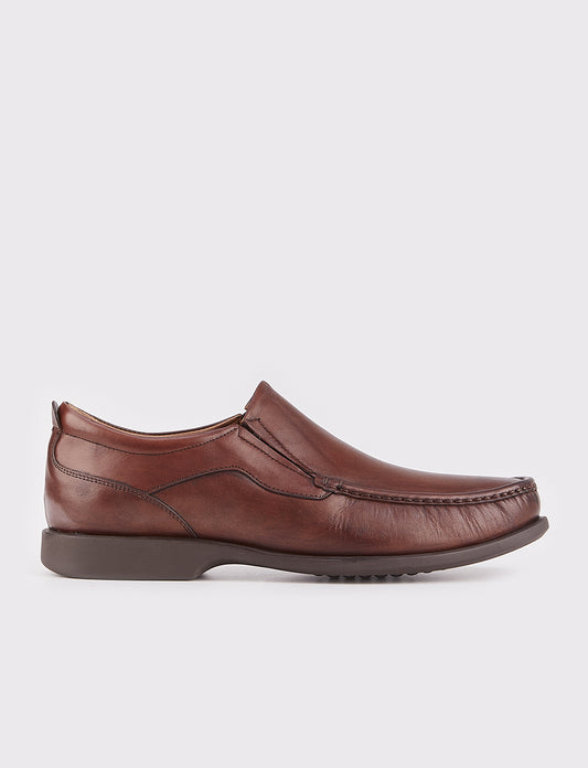 Men Brown Genuine Leather Slip On Casual Shoes