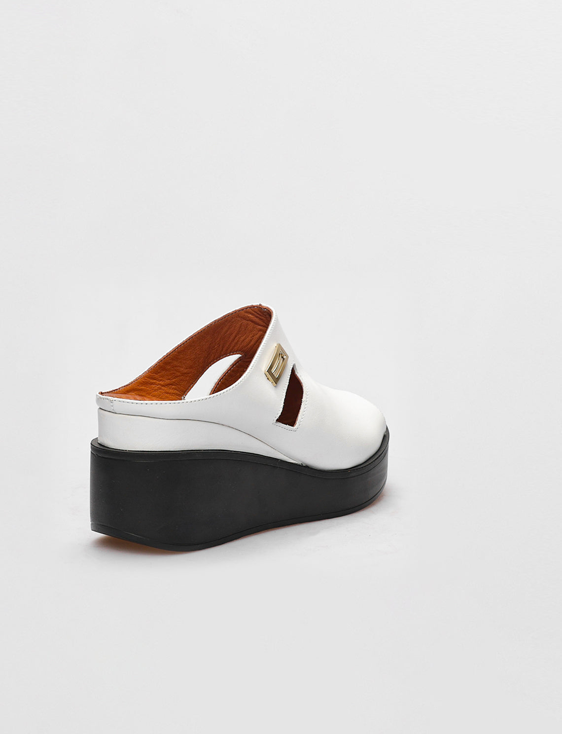 Women White Genuine Leather Wedge Open Toe Slides