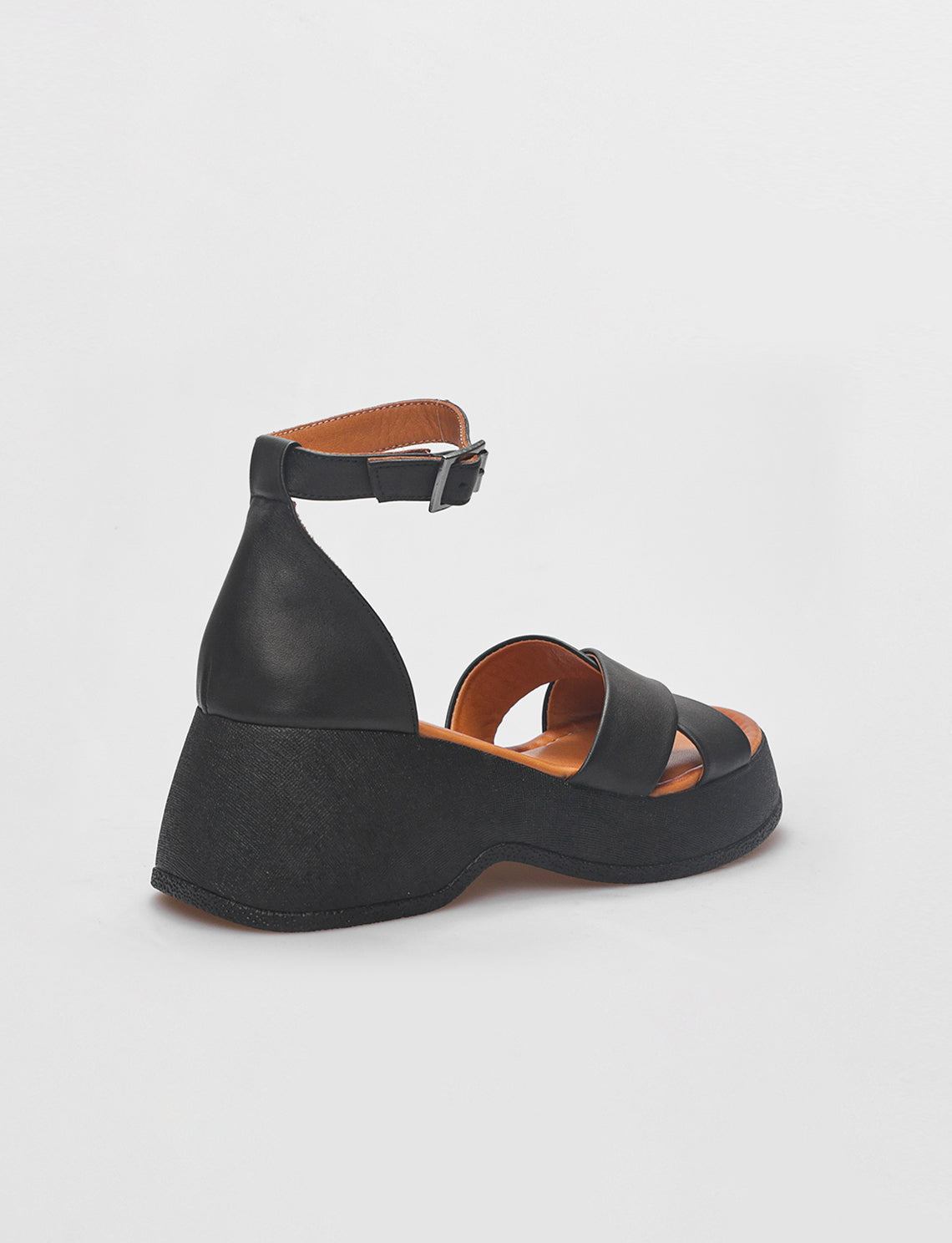 Women Black Genuine Leather Ankle Strap Sandals