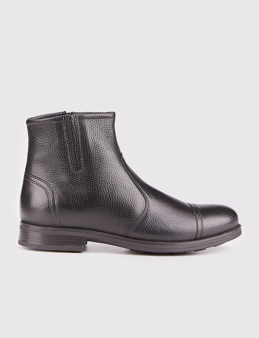 Men Black Genuine Leather Zipper Clousure Boots