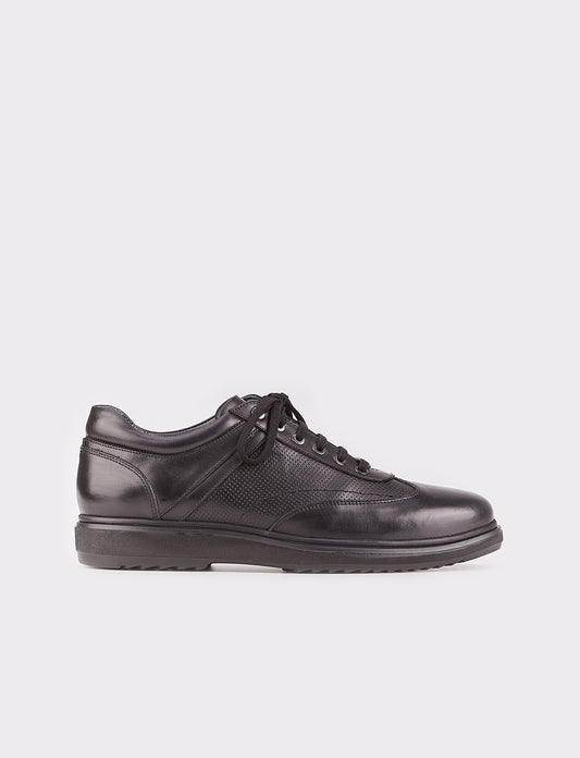 Men Black Genuine Leather Lace Up Casual Shoes