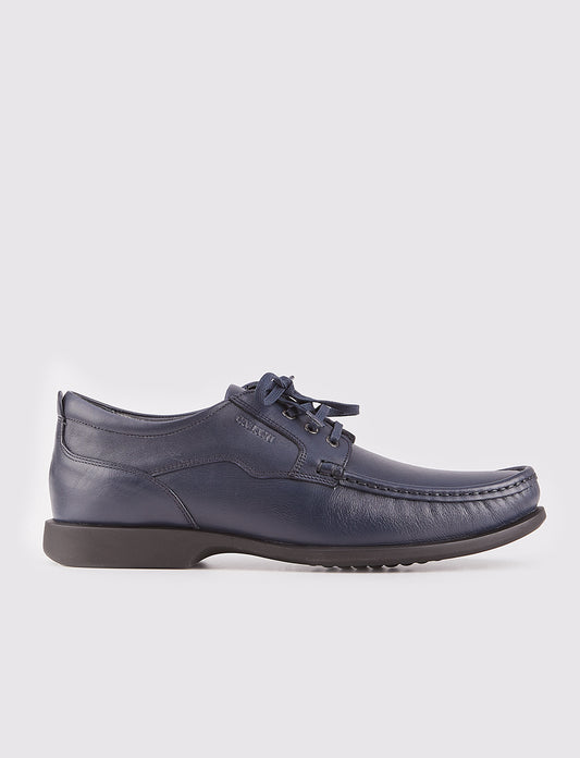 Men Navy Blue Genuine Leather Lace Up Front Casual Shoes