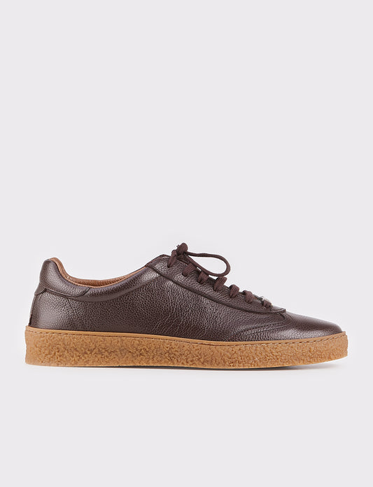 Men Brown Genuine Leather Lace Up Front Sneakers