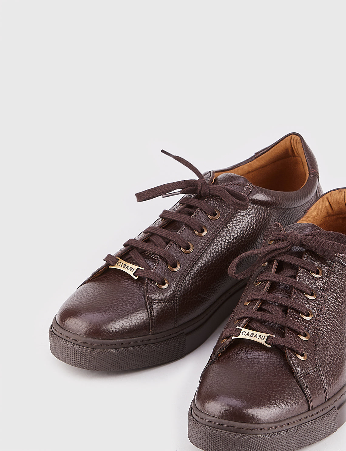 Men Brown Genuine Leather Lace Up Front Low Top Sneakers