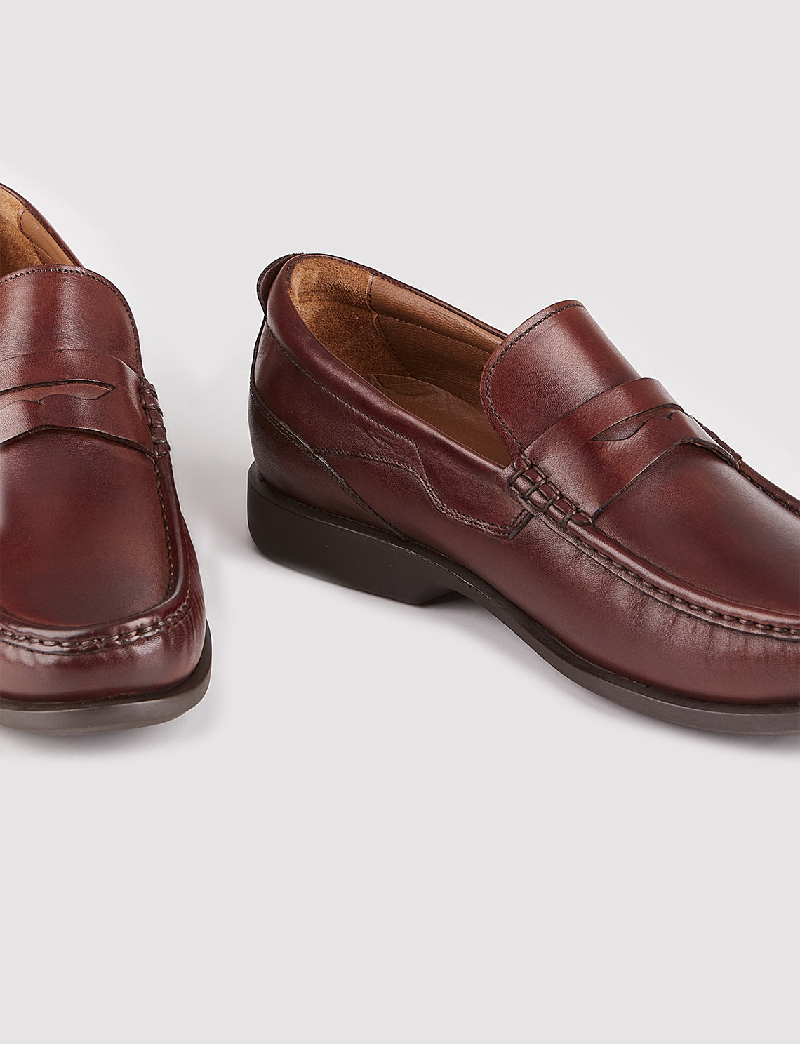 Men Brown Genuine Leather Slip On Penny Loafers