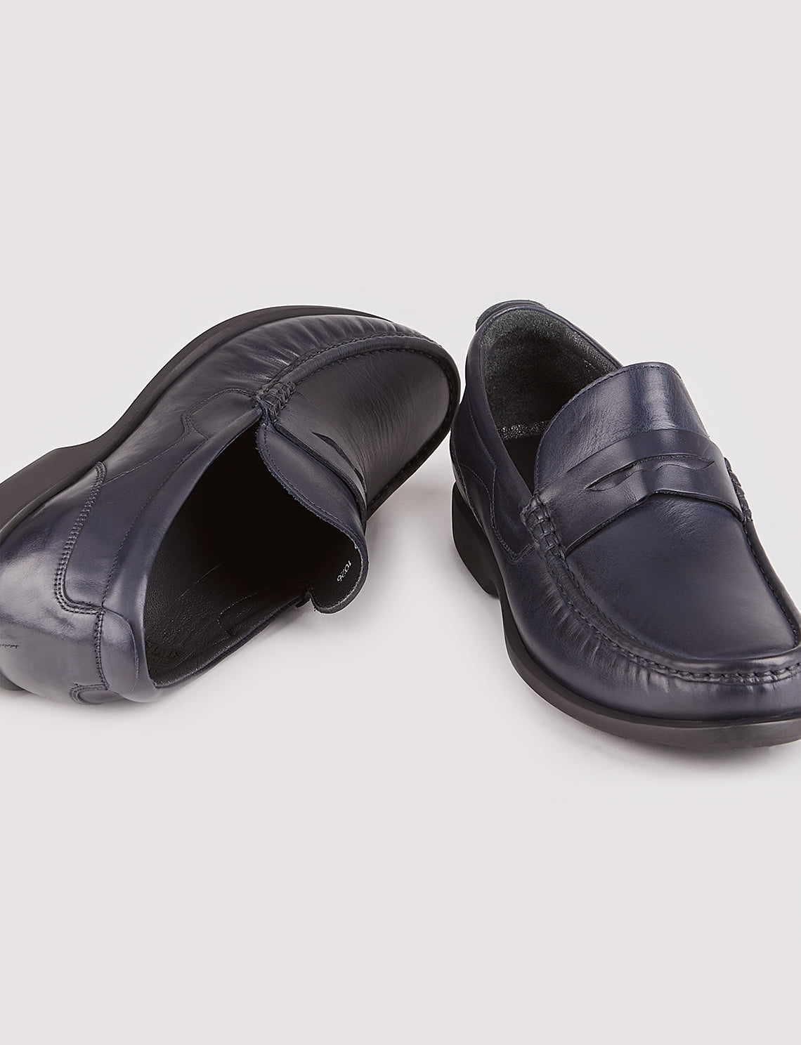 Men Navy Blue Genuine Leather Slip On Penny Loafers