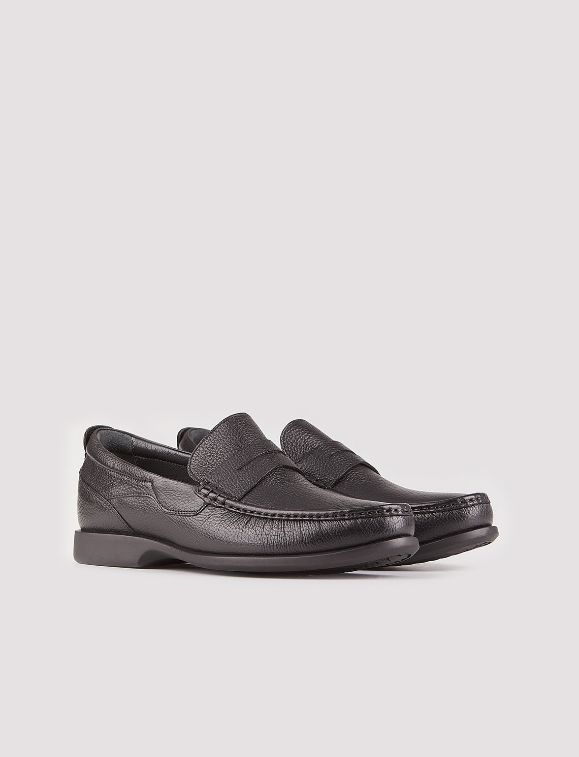 Men Black Genuine Leather Slip On Penny Loafers