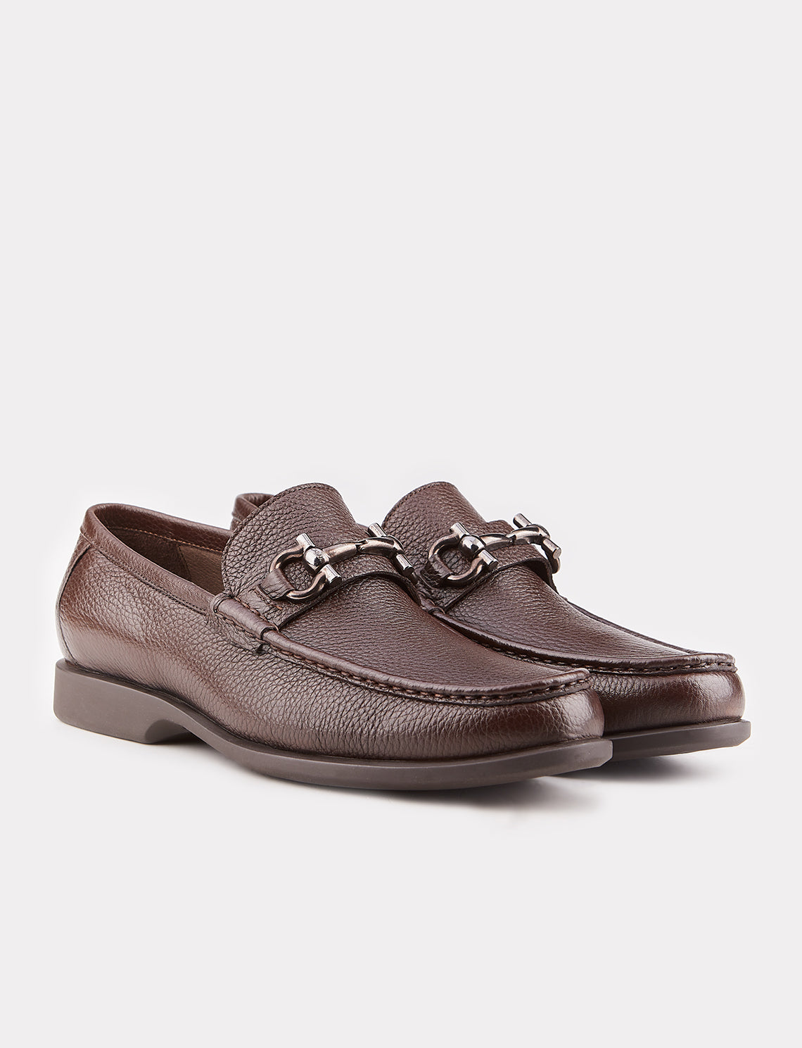 Men Brown Genuine Leather Metal Decor Loafers