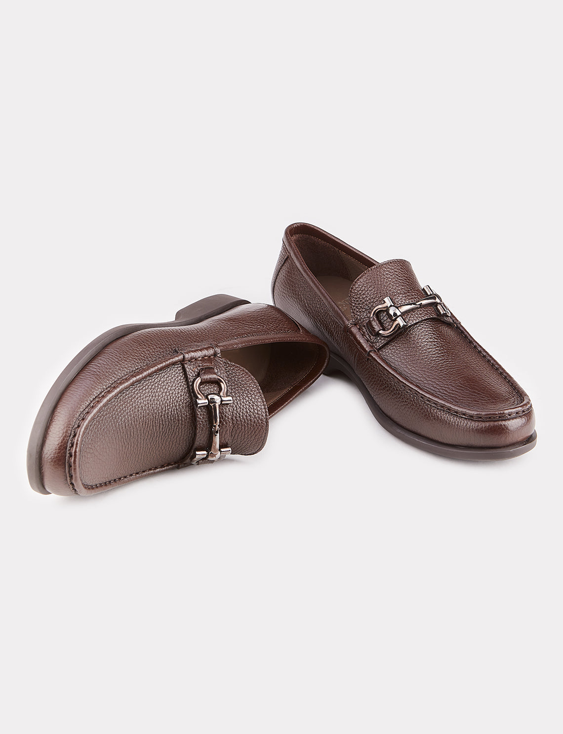 Men Brown Genuine Leather Metal Decor Loafers