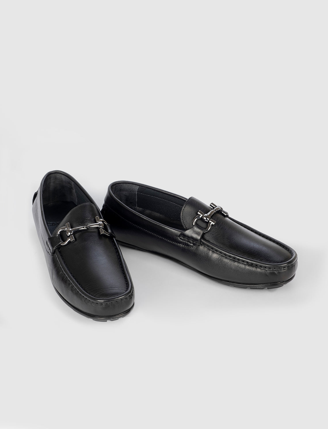 Men Black Genuine Leather Moc Toe Bit Loafers