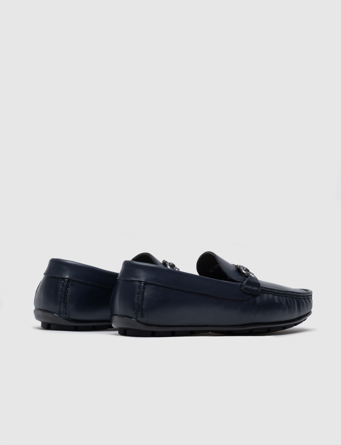 Men Navy Blue Genuine Leather Moc Toe Bit Loafers