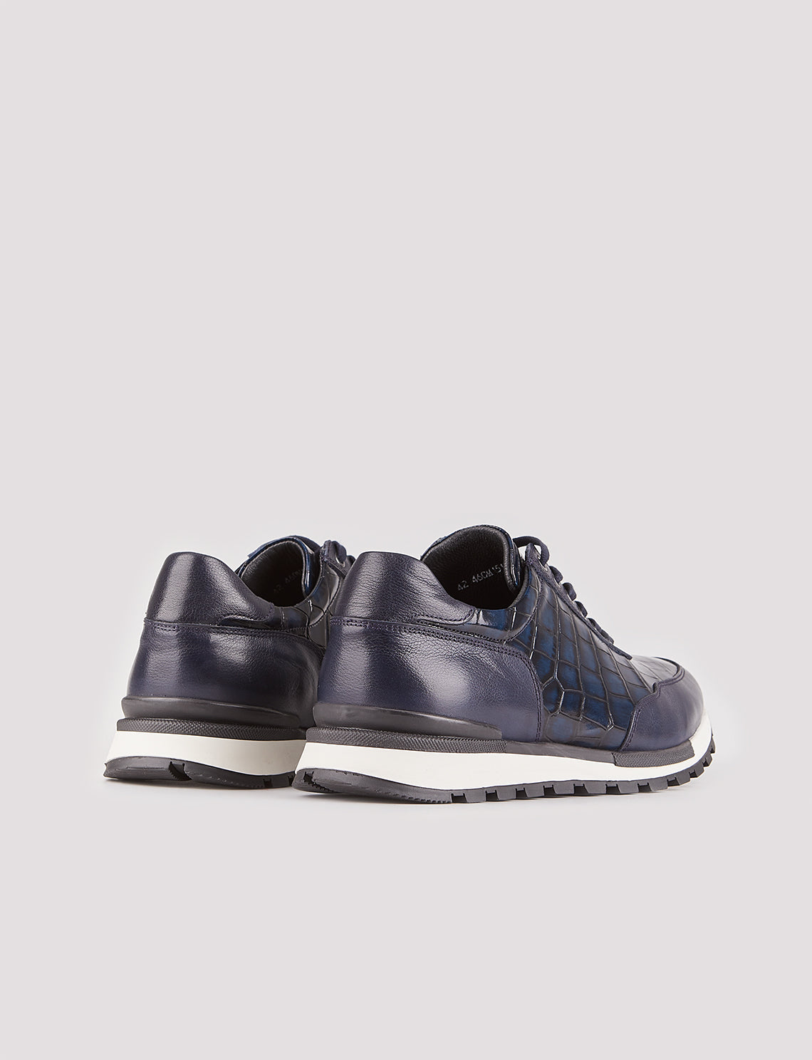 Men Navy Blue Genuine Leather Lace Up Sneakers