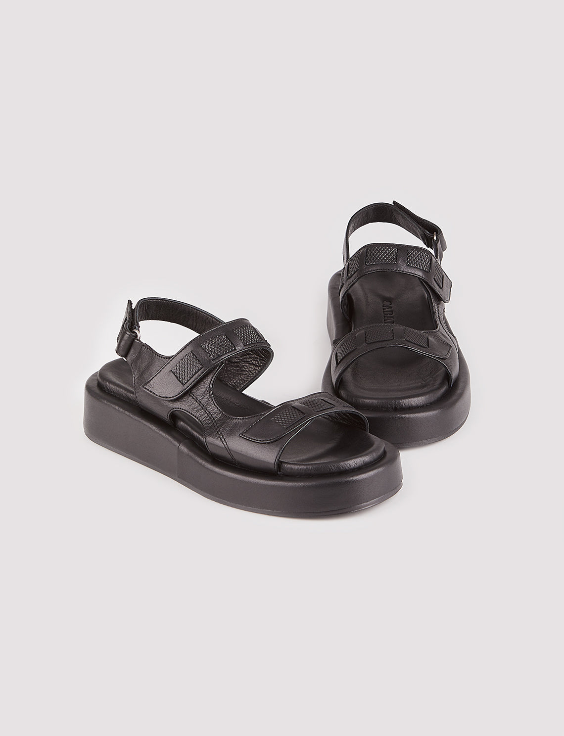 Women Black Genuine Leather Hook-And-Loop Sandals