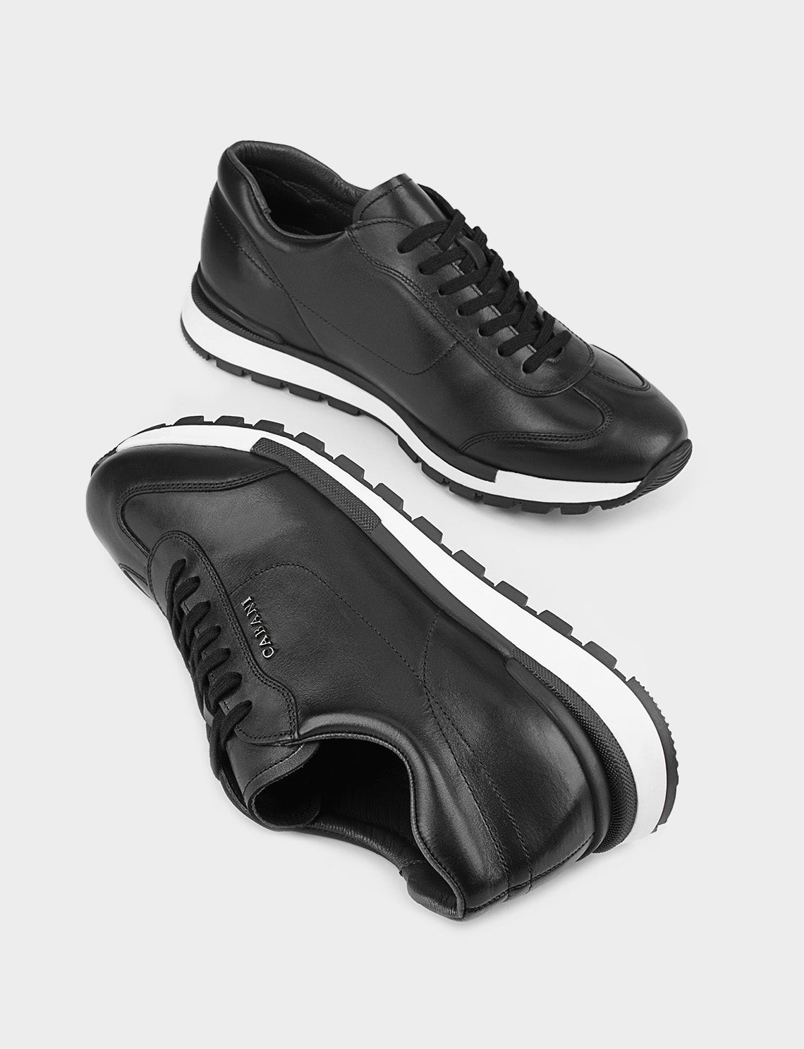 Men Black Genuine Leather Lace Up Front Sneakers