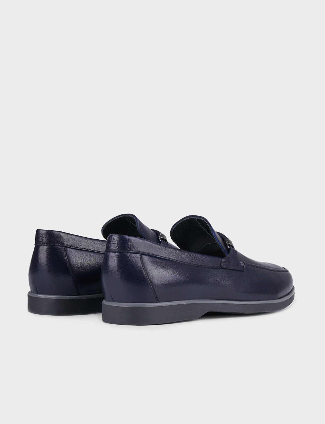 Men Navy Blue Genuine Leather Slip On Casual Shoes