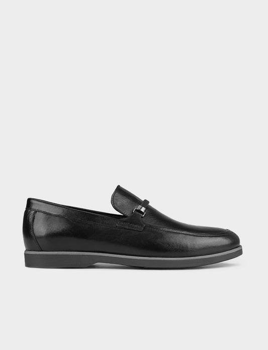 Men Black Genuine Leather Slip On Casual Shoes