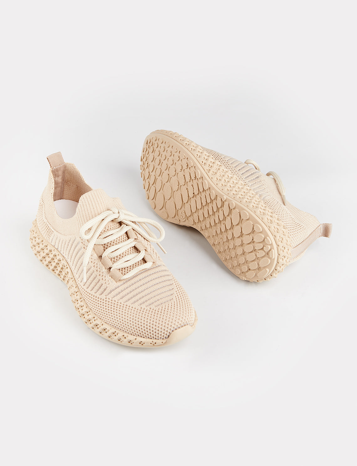 Women Beige Lace Up Front Chunky Sneakers