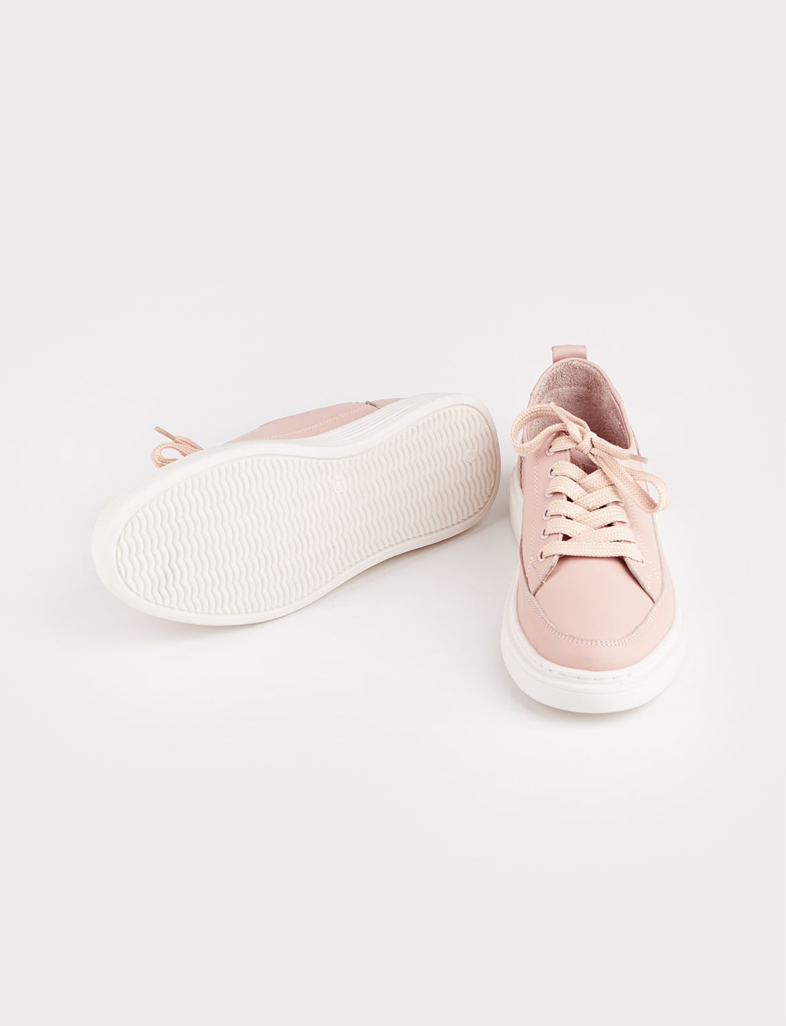 Women Pink Genuine Leather Low Top Lace Up Sneakers