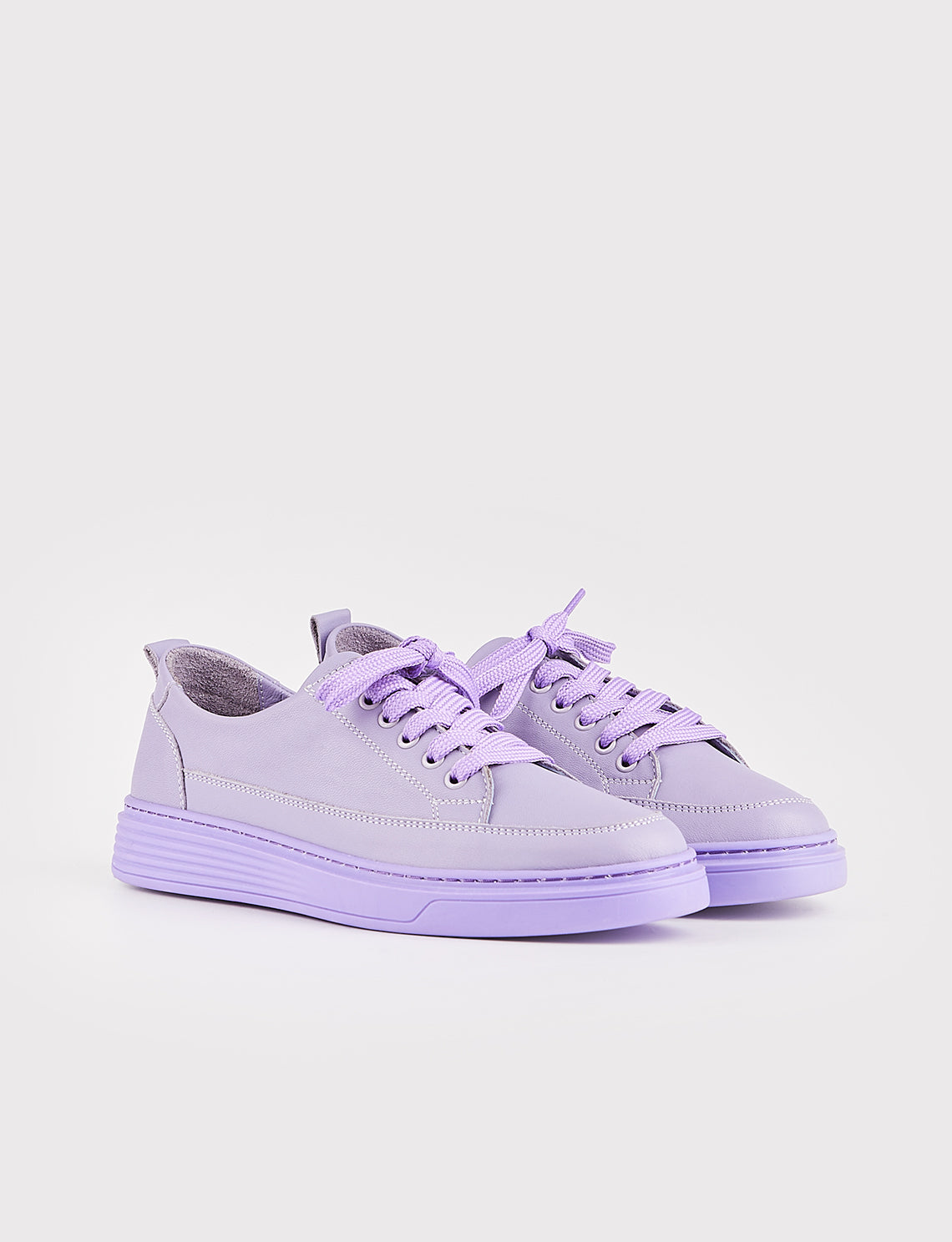 Women Purple Genuine Leather Low Top Lace Up Sneakers