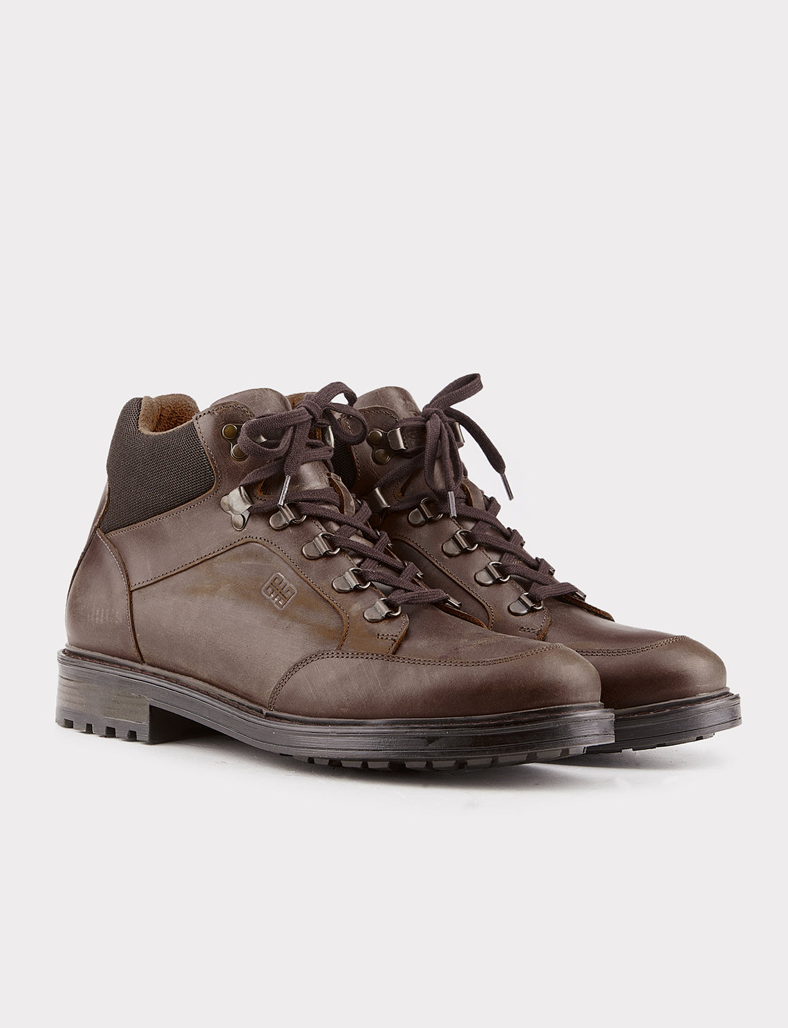 Men Brown Genuine Leather Lace Up and Zipper Side Boots