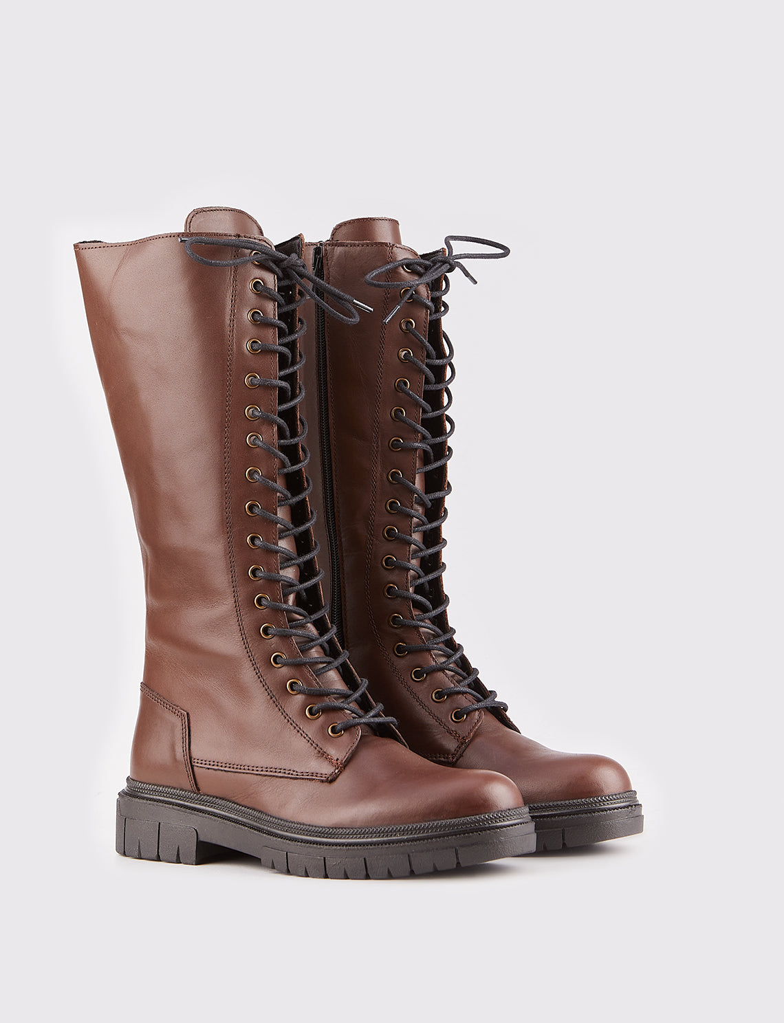 Women Brown Genuine Leather Lace Up Boots