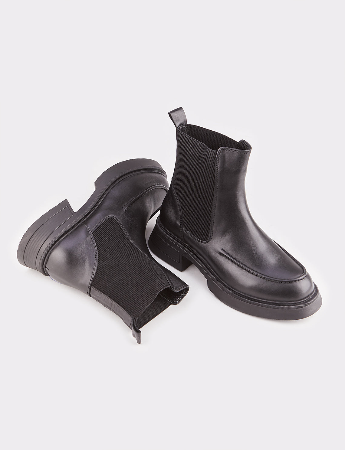 Women Black Genuine Leather Chunky Boots