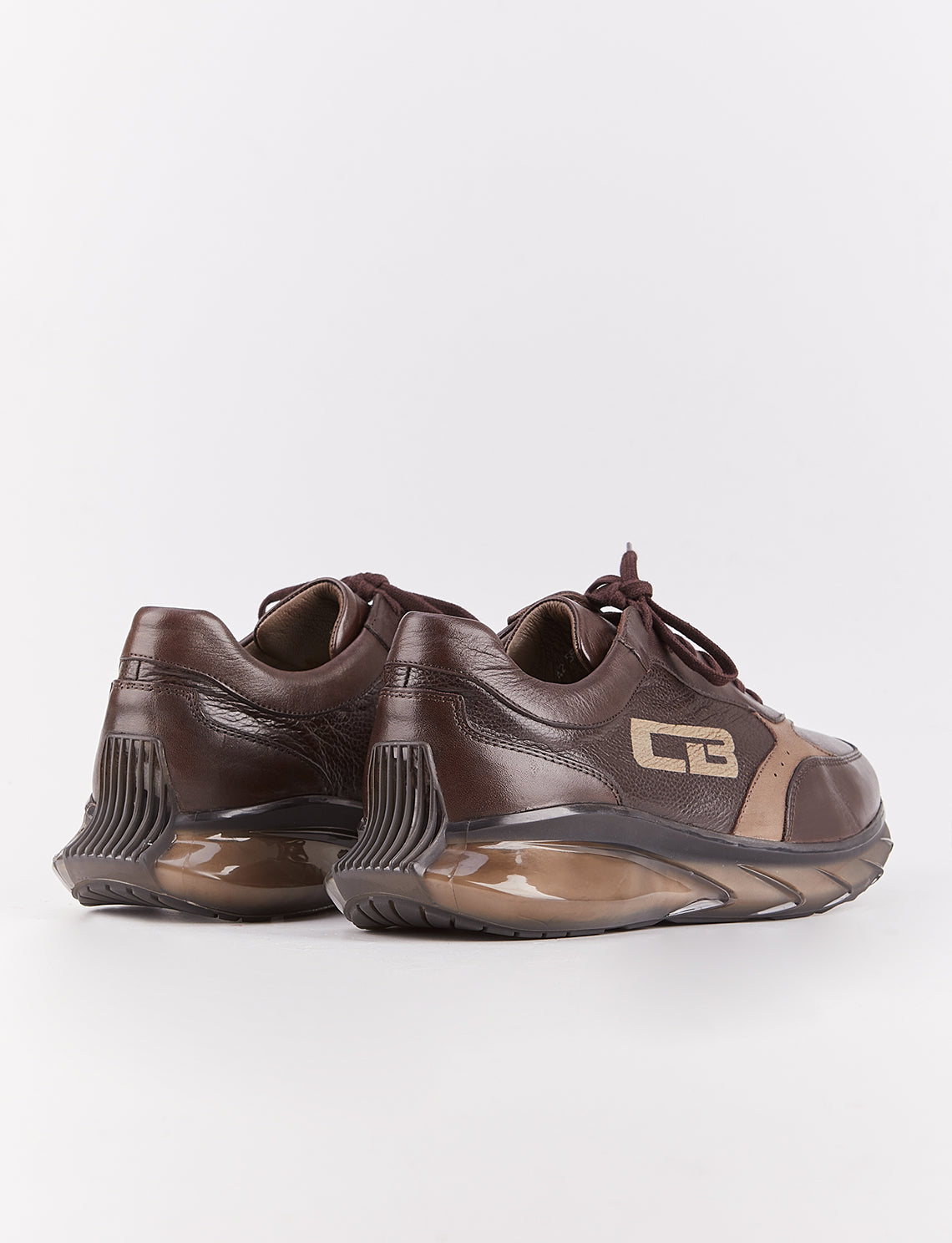 Men Brown Genuine Leather Color Block Chunky Sneakers