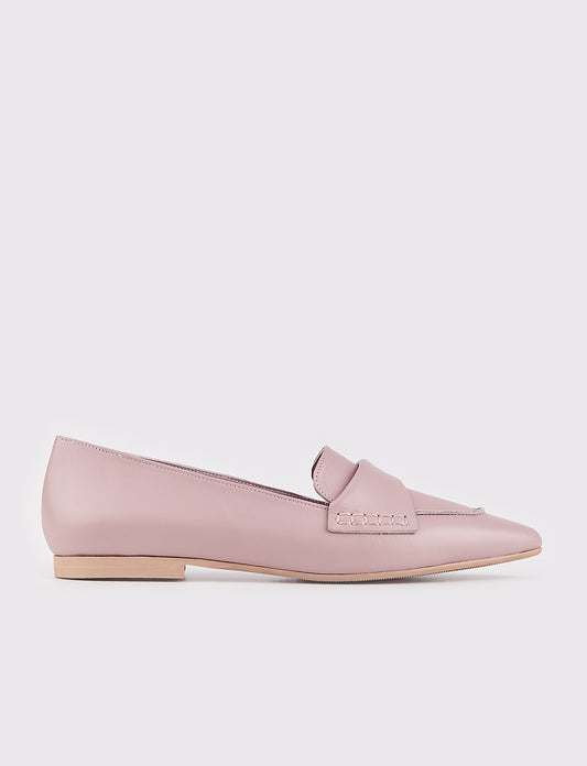 Women Pink Genuine Leather Point Toe Flat Shoes