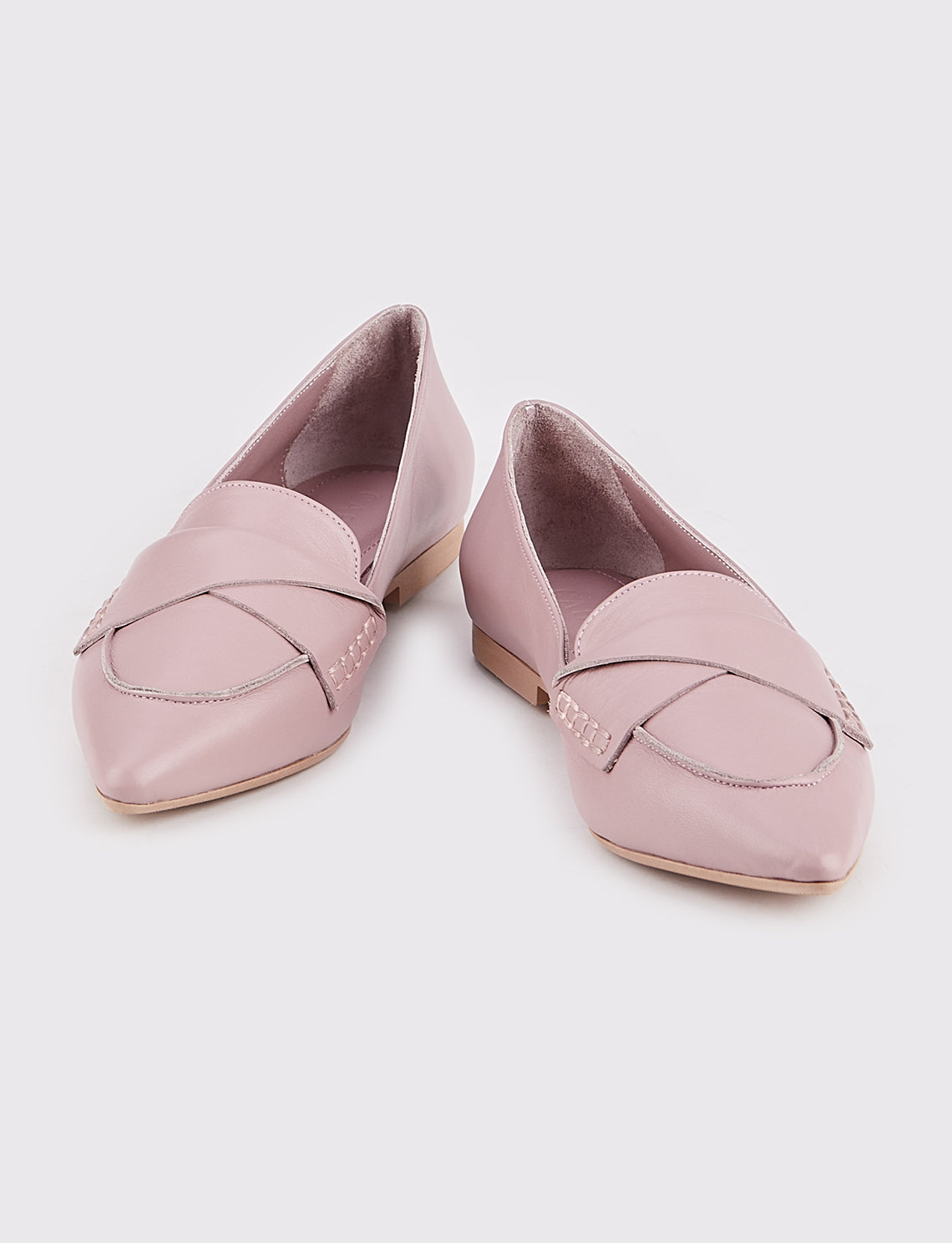 Women Pink Genuine Leather Point Toe Flat Shoes