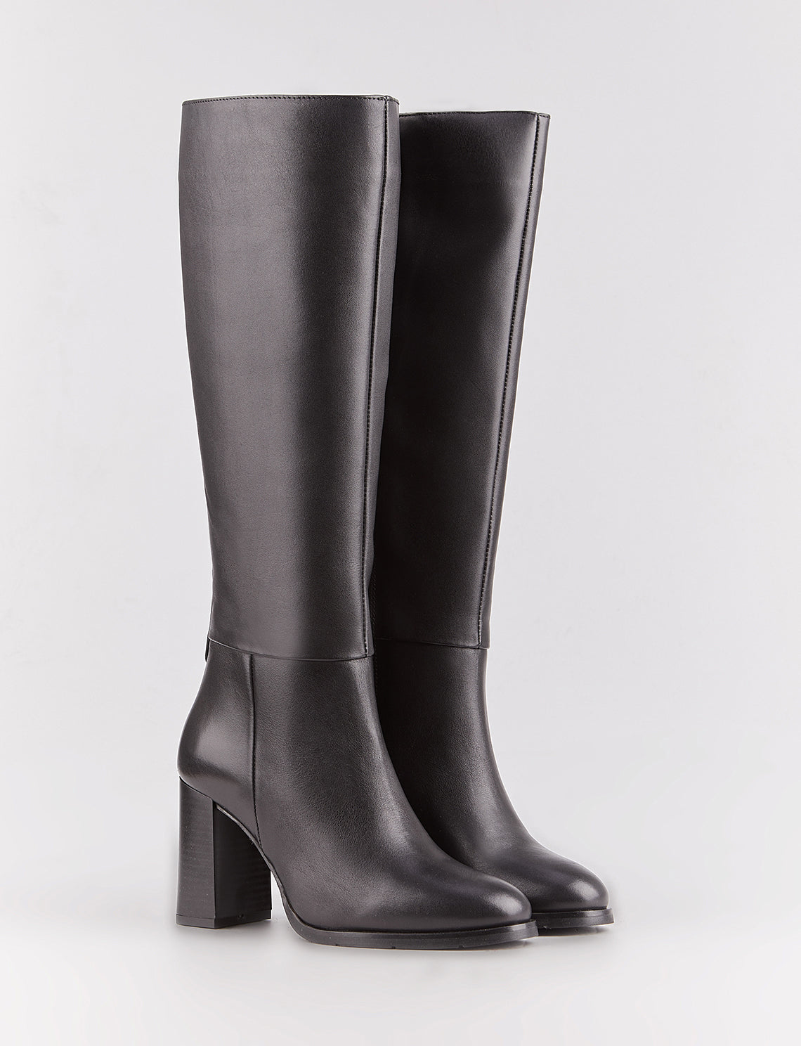 Women Black Genuine Leather Chunky Heeled Classic Boots
