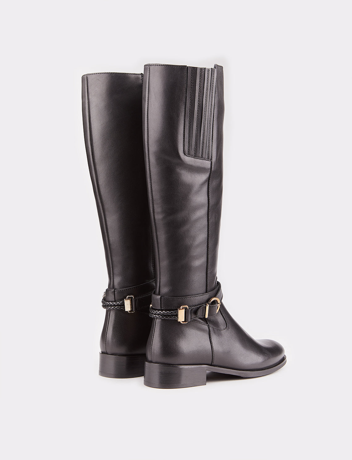 Women Black Genuine Leather Buckle Decor Side Zip Classic Boots