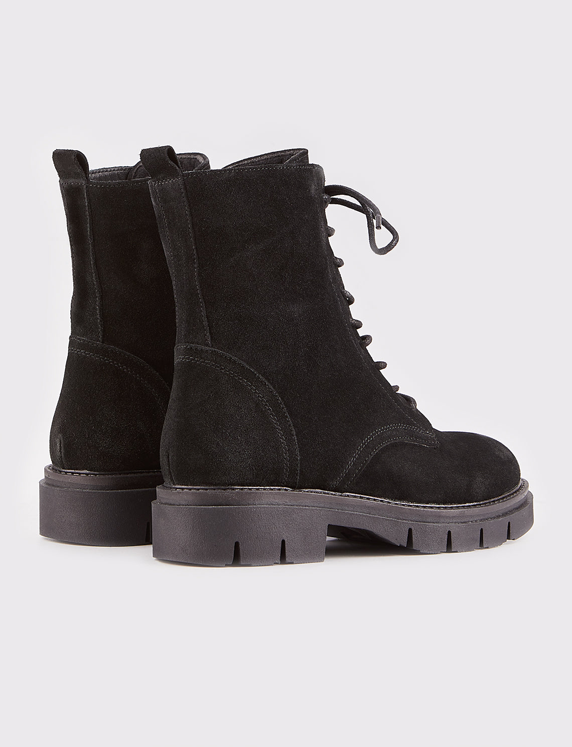 Women Black Suede Genuine Leather Combat Boots