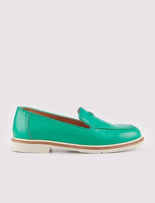 Women Green Genuine Leather Loafers