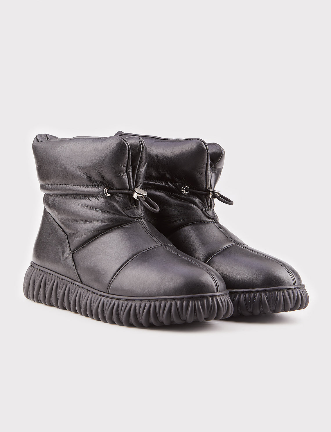 Women Black Genuine Leather Fur Lining Slip On Boots