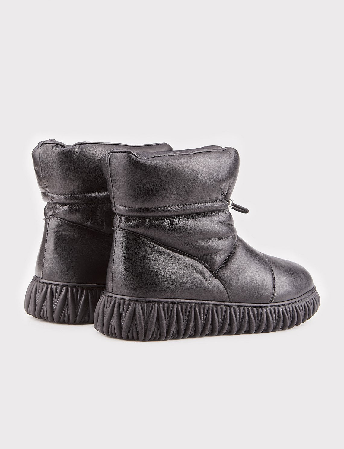 Women Black Genuine Leather Fur Lining Slip On Boots