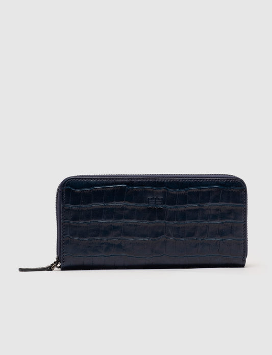 Women Blue Genuine Leather Zip Around Wallet