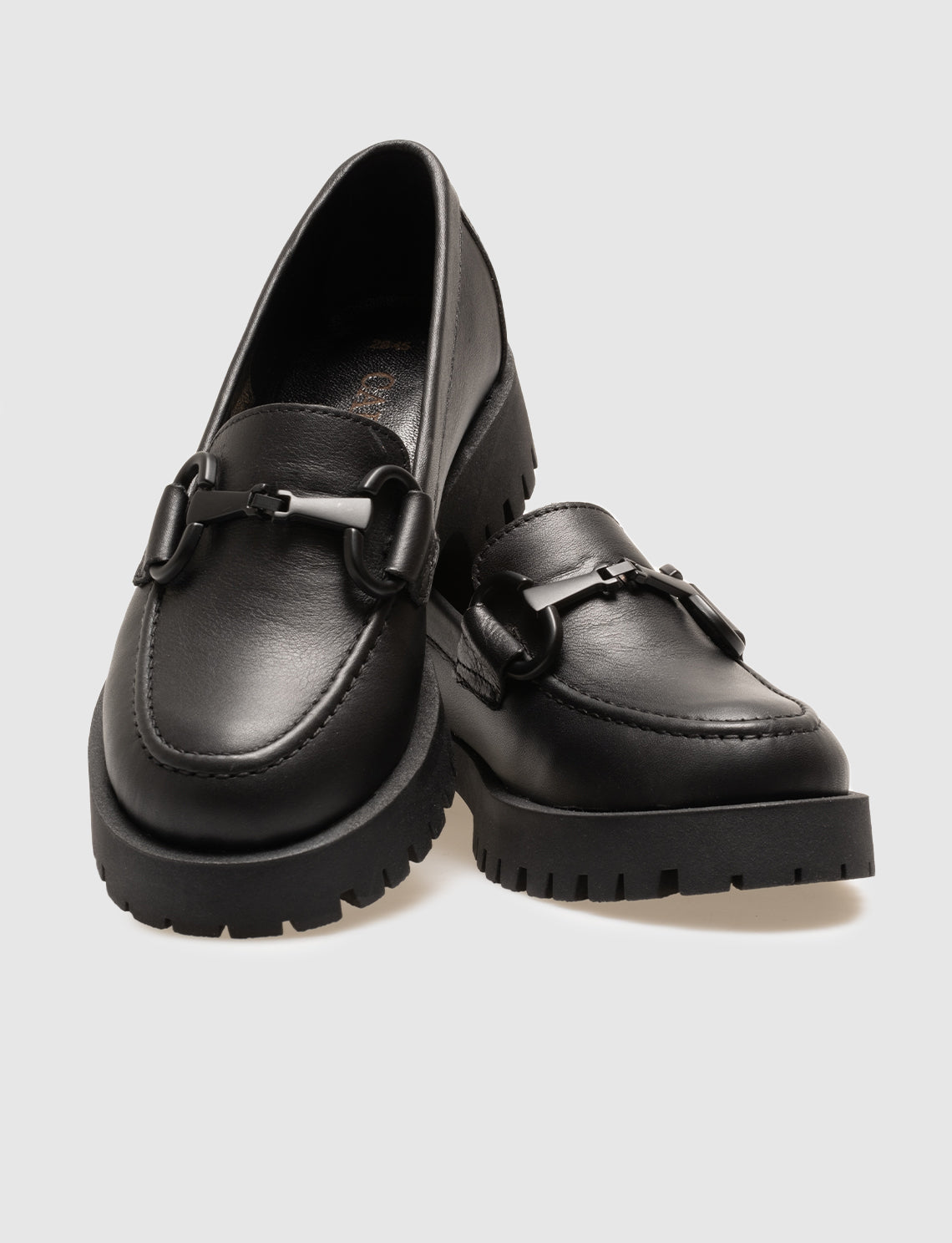 Women Black Genuine Leather Metal Decor Casual Shoes