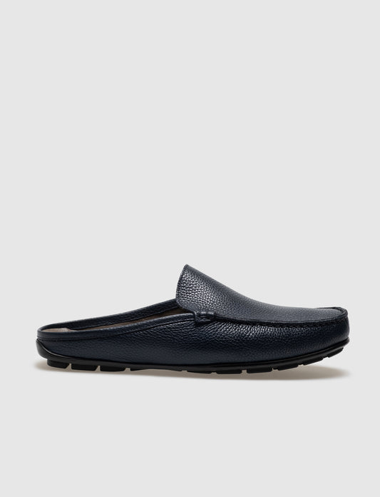 Men Navy Blue Genuine Leather Outdoor Mules