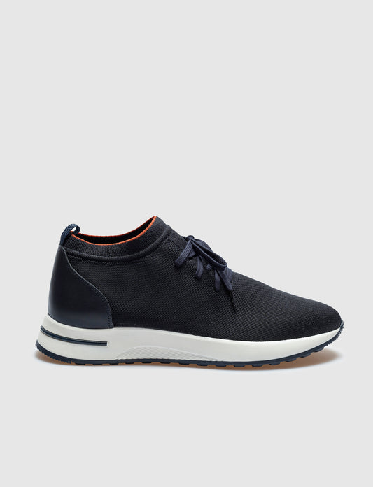 Men Navy Blue Lace Up Knit Sneakers