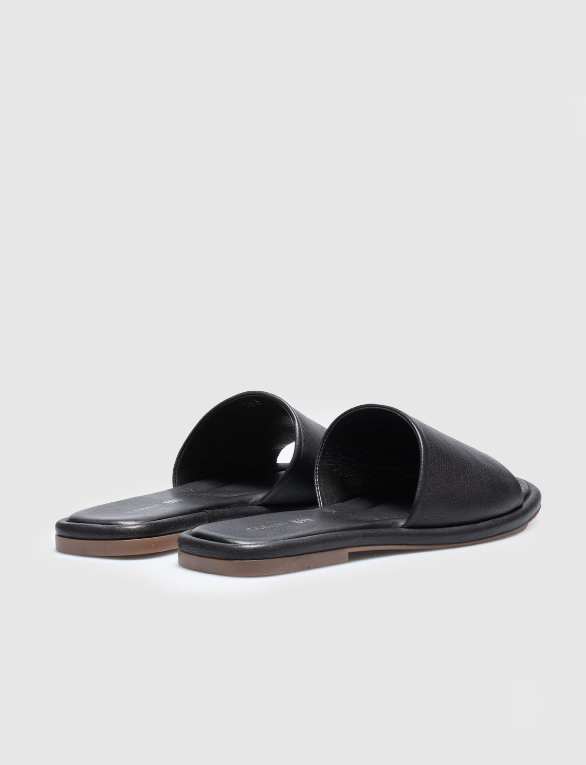 Women Black Genuine Leather Plain Slides